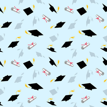 Colored Seamless Pattern with Graduation Caps