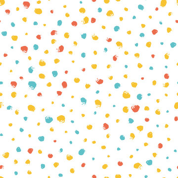 Seamless multicolored baby vector free hand doodle texture with dots, dry brush ink art.
