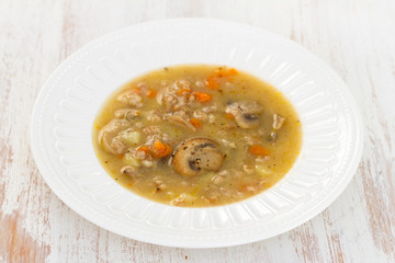 mushroom soup on white plate