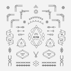 Set of vintage linear thin line art deco retro design geometric © nimaxs