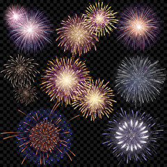 set of isolated vector fireworks on a transparent background. - 133497477
