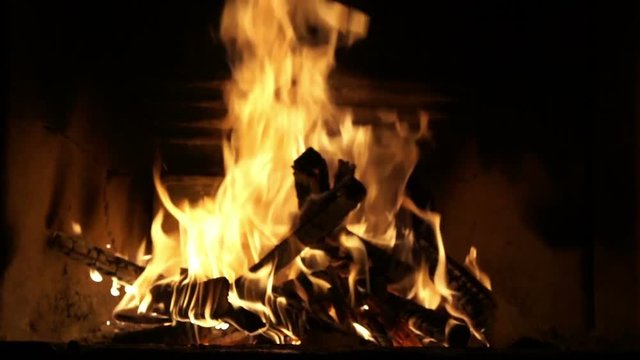 Fire burning in fireplace