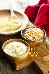 Assorted grain in wooden bowls