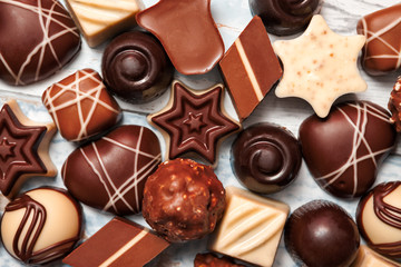Variety of chocolate pralines