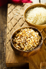 Assorted grain in wooden bowls