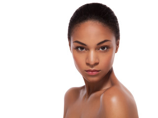 african female beauty face over white background 