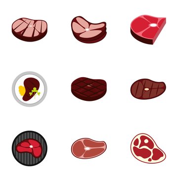 Beef icons set, flat style