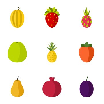 Orchard fruits icons set, flat style
