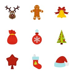 Winter holiday icons set, flat style