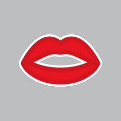 Lips kiss. Vector patch, sticker isolated on white.