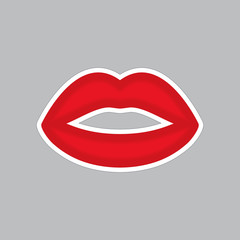 Lips kiss. Vector patch, sticker isolated on white.