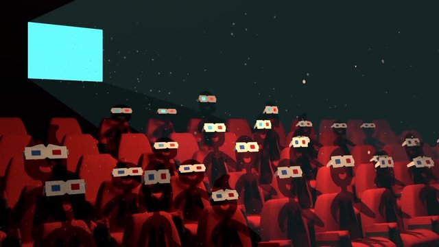 Toon Audience In Theater With 3D Glasses (Looped)