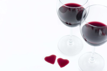Two glasses and Heart shape from red wine, Happy Valentine's Day