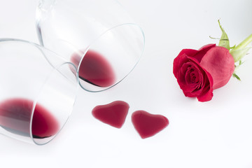 Heart shape from red wine and Rose flower, Happy Valentine's Day