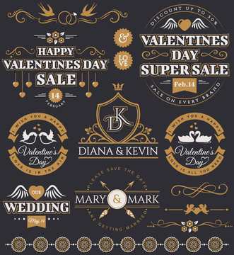 Valentine's Day and wedding design elements.