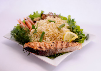  food, salad, instant noodles, pasta, shrimp, fish, mussel, seafood, italian