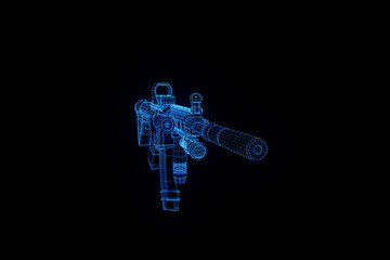 Gun Weapon Hologram Wireframe in Motion. Nice 3D Rendering
