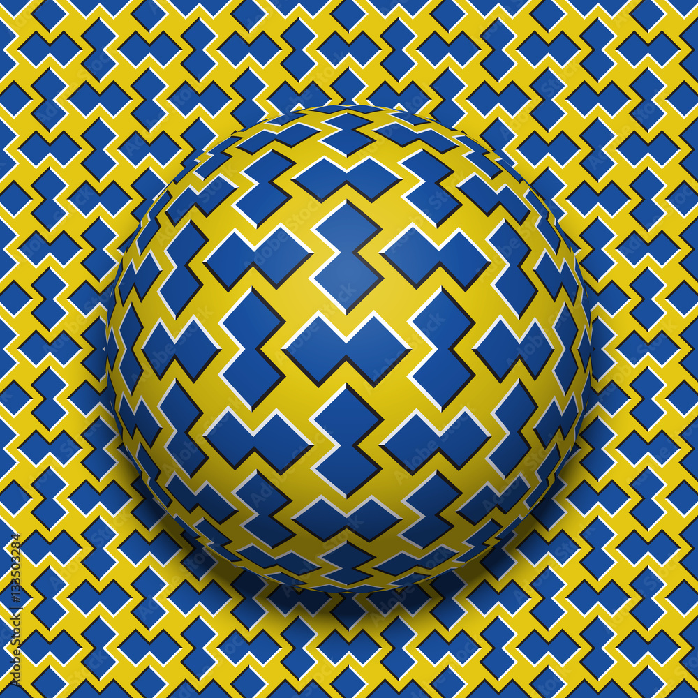 Poster patterned ball rolling along the same surface. abstract vector optical illusion illustration. motion