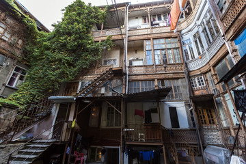 Traditional georgian architecture of old houses in the Avlabari district. Tbilisi, Georgia