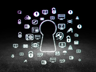 Protection concept: Keyhole in grunge dark room