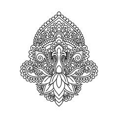 Fototapeta premium Vector ornamental Lotus flower, ethnic art, patterned Indian paisley. Hand drawn illustration. 