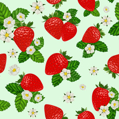Vector strawberry seamless pattern. Background design for tea, juice, natural cosmetics, sweets and candy with strawberry filling, farmers market,health care products. Best for textile,wrapping paper.
