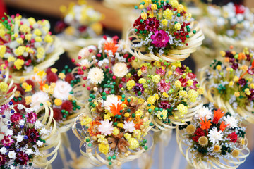 Traditional Lithuanian Easter palm known as verbos sold on Easter market in Vilnius, Lithuania