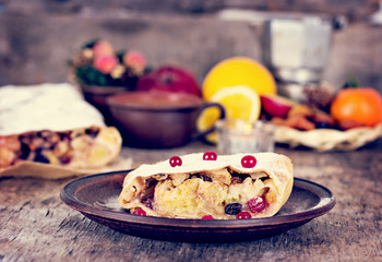 strudel and winter decor.