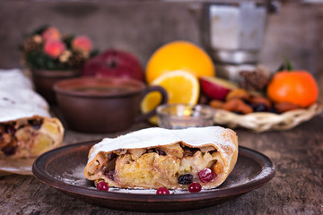 strudel and winter decor.