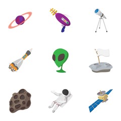 Outer space icons set, cartoon style