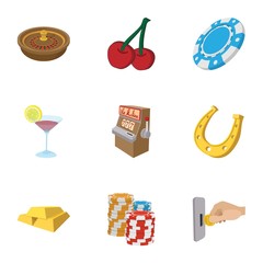 Gambling icons set, cartoon style
