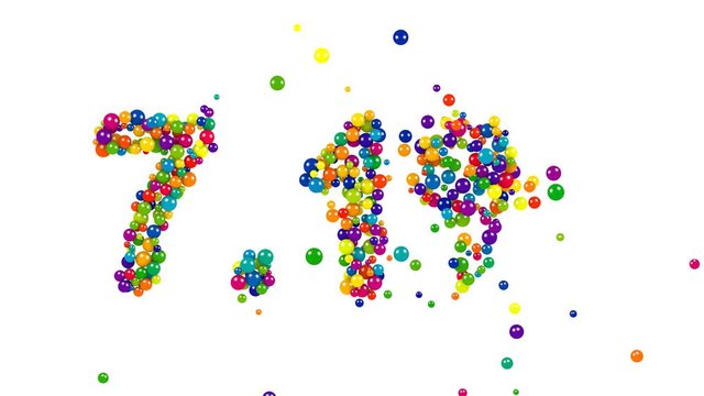 The seven point one percent sign of glossy colorful little marbles located on white background