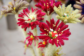 Traditional Lithuanian Easter palm known as verbos sold on Easter market in Vilnius, Lithuania