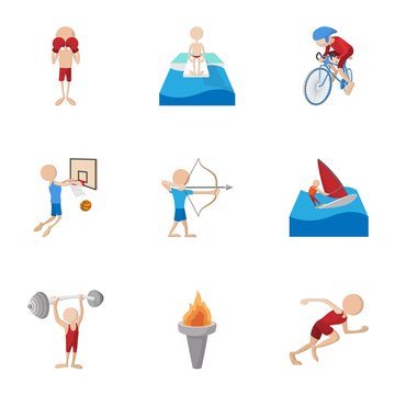 Types of professional sports icons set