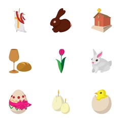 Holiday Easter icons set, cartoon style