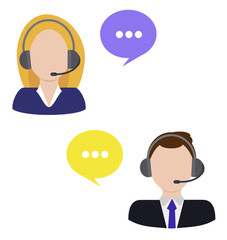 .Call center woman and man operator . Vector