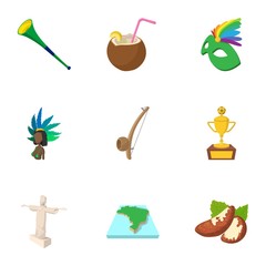 Holiday in Brazil icons set, cartoon style