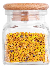 Propolis in a glass bottle. Isolated on white background