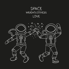 Astronauts in love. Cosmic illustration.