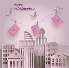 Happy Valentine's paper cut art in the city dove letters