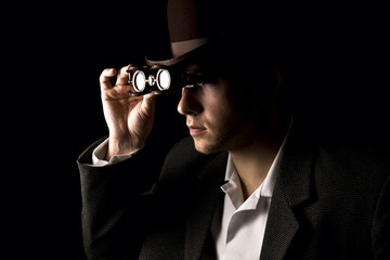 Fototapeta premium Portrait of young and attractive gentleman in tero style wearing