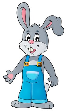 recommend clip art: Happy bunny in overalls