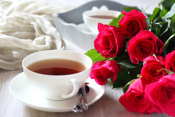 Obraz na płótnie Canvas Valentine's Day: Romantic morning Tea for two