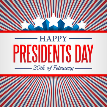 Presidents Day background. USA patriotic template with text, stripes and stars for posters, decoration in colors of american flag. Colorful vector illustration for National celebrations