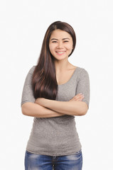 Fototapeta premium Casual Asian girl smiling portrait. Beautiful woman smiling.