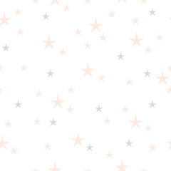 Hand drawn stars seamless pattern. Pink and gray color on a white background. Different size. Irregular.