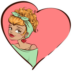 Pretty woman head on background of heart shape