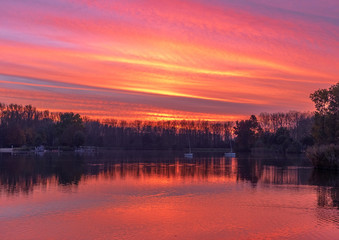 warm sunset on a small lake