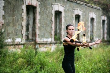 play with fire show on the shore of the sea