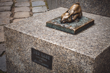 NUREMBERG, GERMANY - APRIL 26, 2016: Metal sculpture of rabbit n